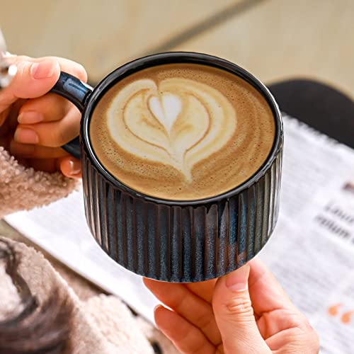 15 Oz Ribbed Stackable Coffee Mug Set of 4 (4 Count)