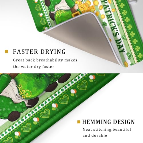 Shamrock Gnome Dish Drying Mat Coin Clover Dishes Fast Dry Mat 18x24 inch Absorbent Microfiber Dishware Drainer Pad for Kitchen Counter Sink