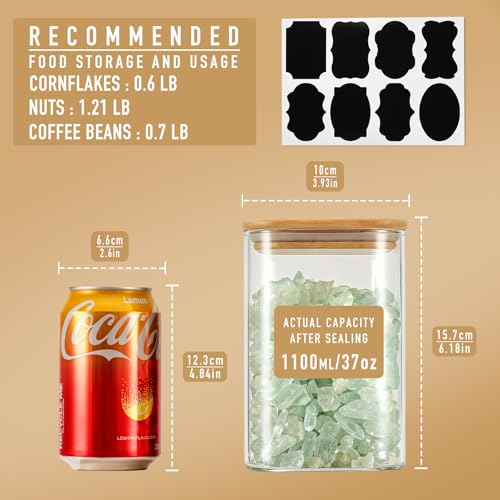 37oz/1.2Qt/1100ml Square Glass Storage Containers with Lids 4-Pack (4 Count)