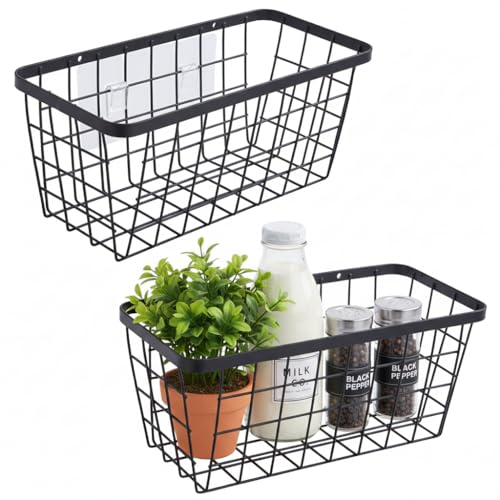 2 Pack Hanging Wall Basket Organizer Over the Cabinet Door Wire Baskets for Organizing (2 Count)