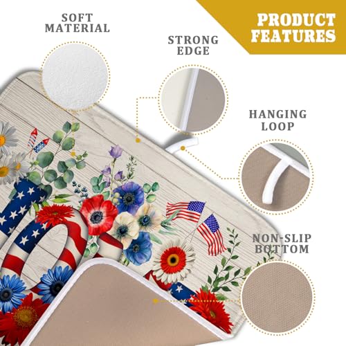 American Flag Dish Drying Mat Home Flowers Absorbent Dishes Pad for Kitchen Counter 16 X 18 In
