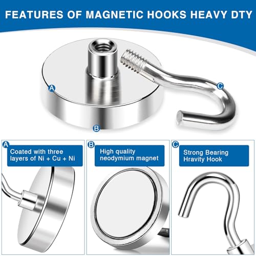 Magnetic Hooks Magnet Hook for Cruise Cabins 170LBS 12P Essentials (12 Count)