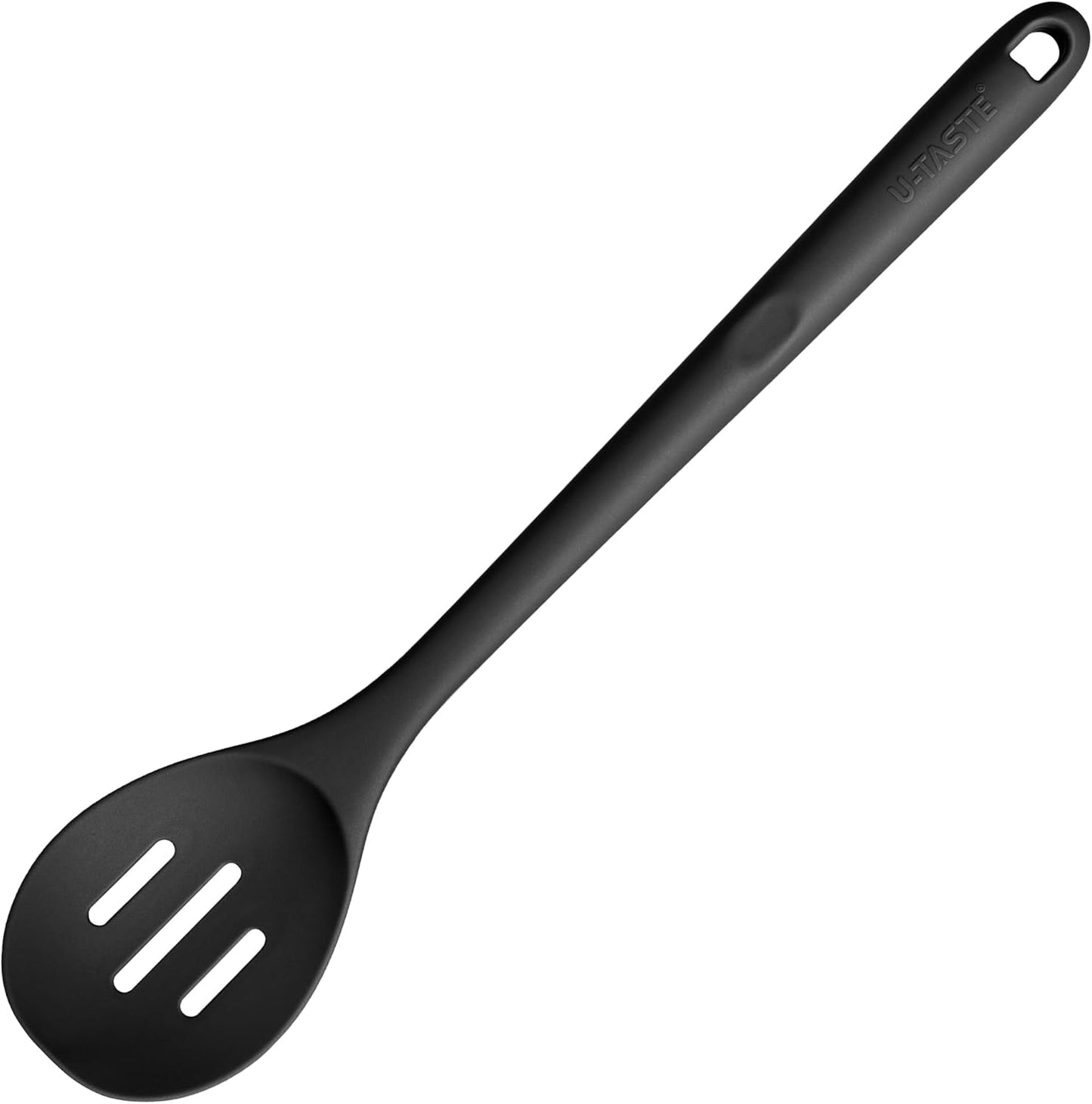 600ºF Heat Resistant Slotted Spoon: U-Taste 13.3in Solid Kitchen Cooking Spoon, Nonstick Food Grade Large & Long Rubber Utensil for Mixing, Serving, Stirring, Basting, Frying, Draining (Black) - Culinary Roots