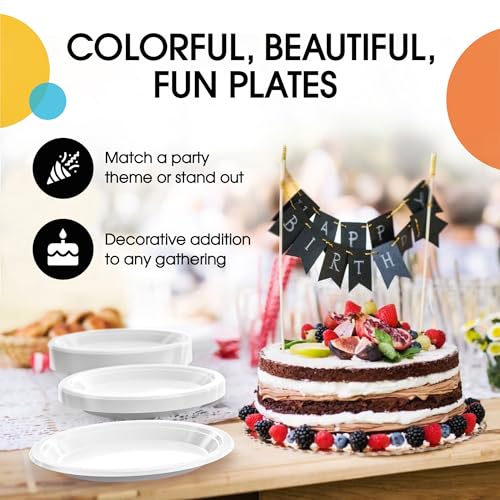 Sturdy White Plastic Plates 7" Cake Plates 100 Pcs (100 Count)