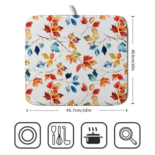 Autumn Leaf Dish Drying Mat Fall Colorful Leaves Absorbent Dish Drain Mats for Kitchen Counter