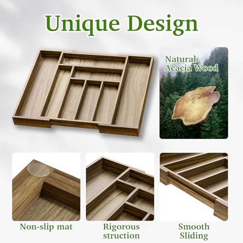 Acacia Wood Kitchen Silverware Drawer Organizer (50.72 Ounce)