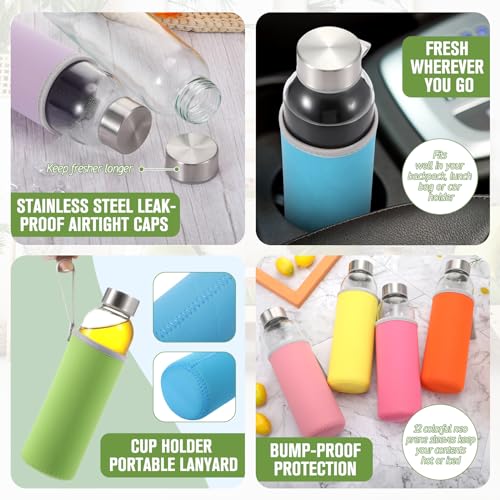 12 Pack Glass Water Bottles with Sleeves (12 Count)