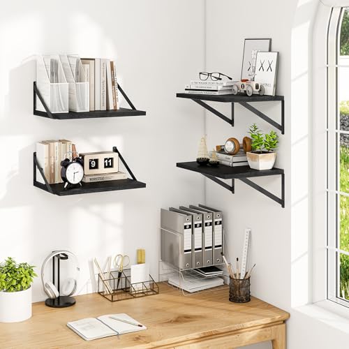 16W x 12D Deep Floating Shelves Set of 4 Black (4 Count)