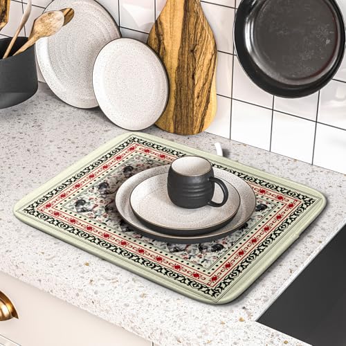 Vintage Rooster Dish Drying Mat 18 X 16 Small Drying Matt Kitchen Counter for Home Decor