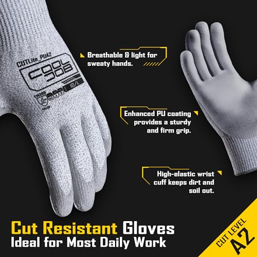 120 Pairs A2 PU Cut Resistant Safety Work Gloves with Grip (120 Count)