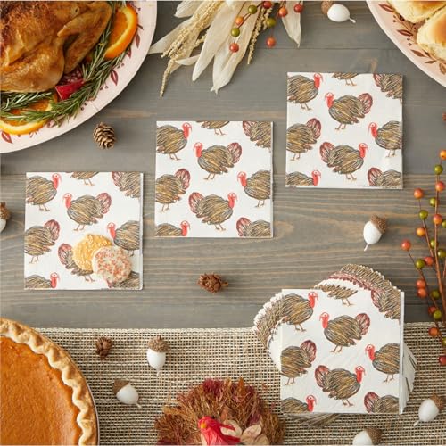 100 Pack Turkey Thanksgiving Cocktail Napkins for Party Supplies (100 Count)