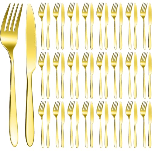 50 Pieces Stainless Steel Forks Silverware Set Dinner Forks and Knives Flatware Tableware Cutlery Set for Kitchen Restaurant (50 Count)