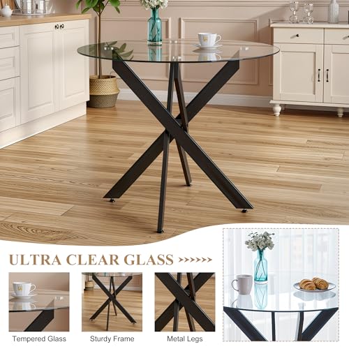 36” Round Glass Dining Table for 4