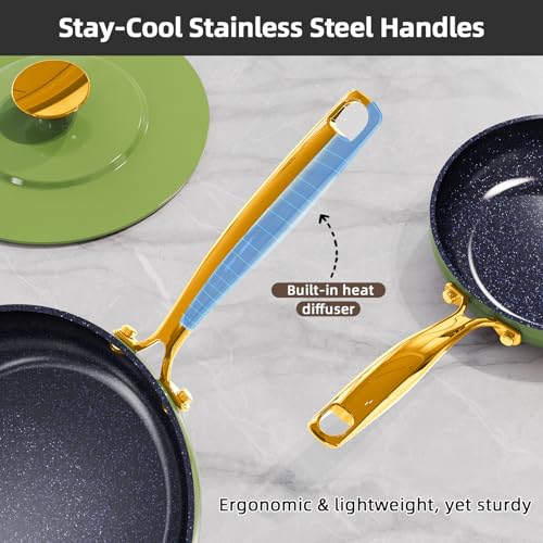 Lux LE 13Pc Ceramic Cookware Set with Elegant Gold Handle