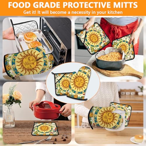 Sun and Moon Oven Mitts and Pot Holders Sets 4Pcs