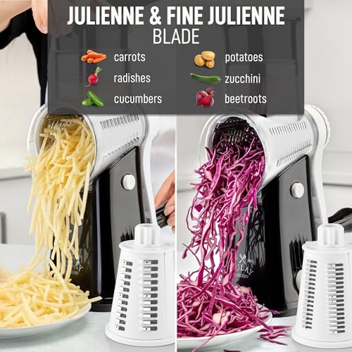 Rotary Cheese Grater Manual Hand Crank 5 Blade Shredder