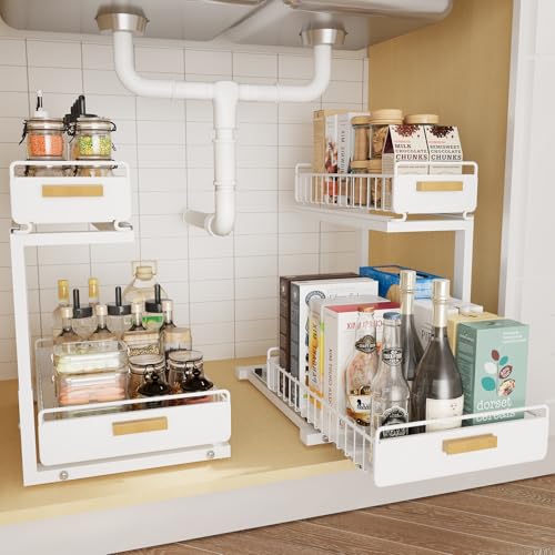 2 Pack Under Sink Organizer with Ball Bearing Sliding Drawer (2 Count)