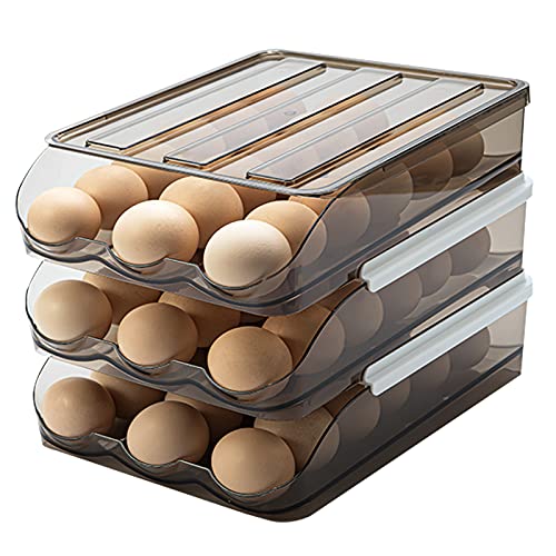 Egg Holder for Refrigerator Auto Scrolling Organizer Plastic Stackable Storage Container Reusable Clear Tray Box Basket Bin Lid Drawer Carrier Keeper