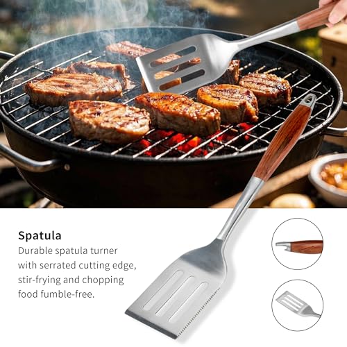 Heavy Duty Grilling Accessories Rose Wooden BBQ Grilling Tools Set (4 Count)