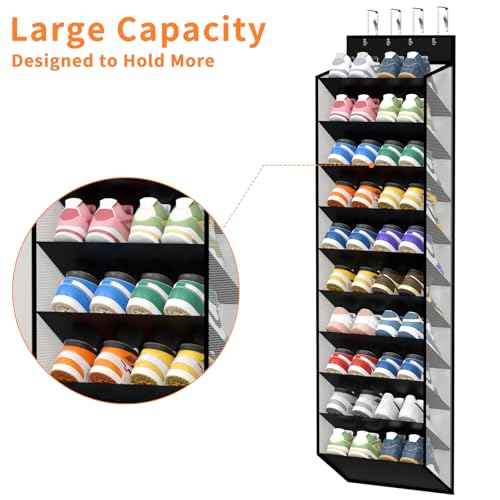 10 Tier Over Door Mesh Shoe Organizer with Large Deep Pockets
