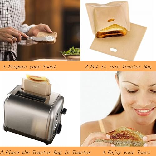 12 Pack Non Stick Toaster Sandwich Bags Reusable and Heat Resistant Easy to Clean (12 Count)