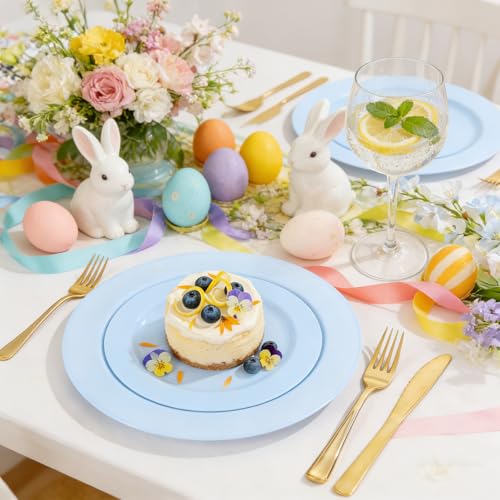 60PCS Light Blue Heavy Duty Plastic Disposable Party Plates Set (60 Count)