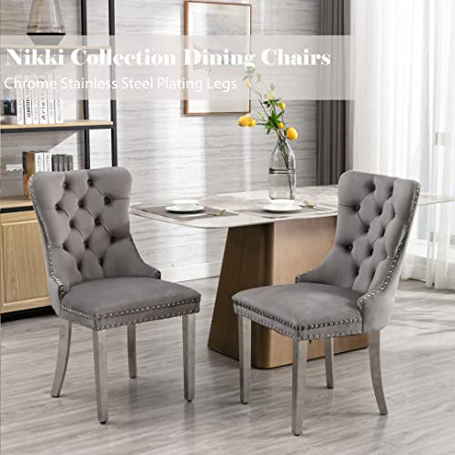 Grey Velvet Dining Chairs Set of 2 (2 Count)