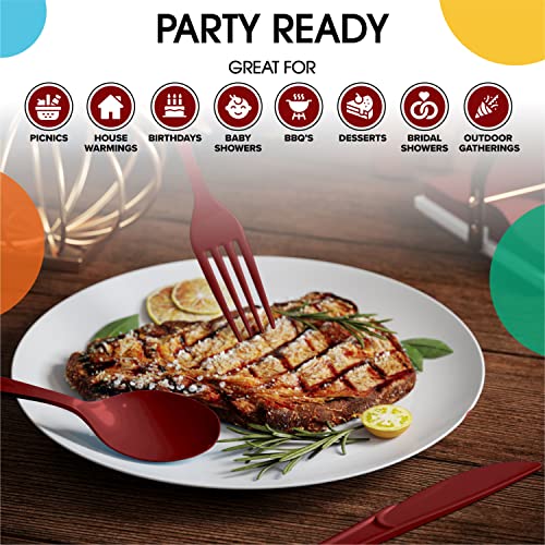 Party Solids Burgundy Plastic Spoons 200 Pcs Burgundy Spoons Disposable Utensils Heavy Duty Plastic Cutlery Set Disposable Cutlery Sets Flatware Sets Silverware Set Party Supplies & Party Tableware (200 Count)