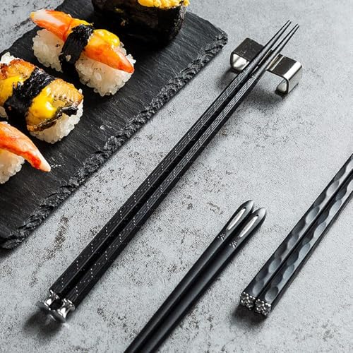 5 Pairs Food Grade PET+Glass Fiber Alloy Polymer Laser Engraving Japanese Metal Chopsticks (5 Count)