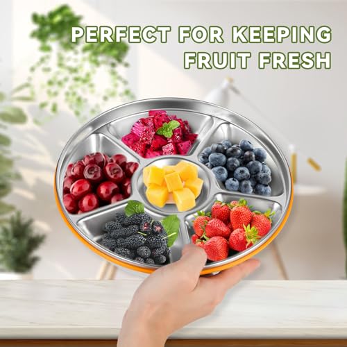 6 Compartment Stainless Steel Serving Tray with Lid
