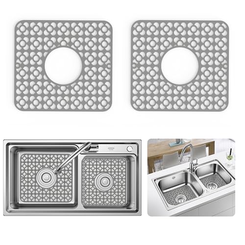 2PCS Sink Mats Sink Protectors Dish Racks Dishwasher Safe Grid Mats for Kitchen Sink Silicone Protect Sink from Stains Damage Scratches Non Slip Heat Resistant Rust Resistant 11"X12" Grey (2 Count)