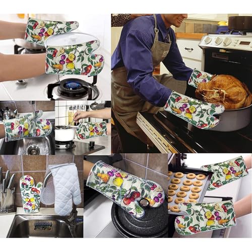 Oven Mitts with Transparent Clear Silicone Shell and Nice Friut Flower Printing (2 Count)