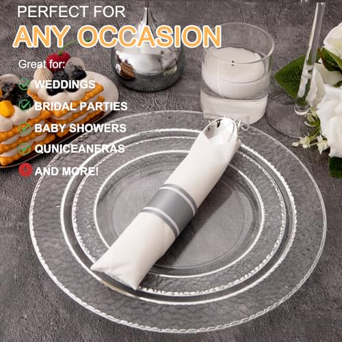 400PCS Silver Wrapped Silverware Set Disposable Hammered for Wedding (400 Count)