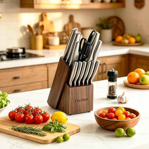 14 Pieces Knife Block Set German Stainless Steel with Sharpener (14 Count)