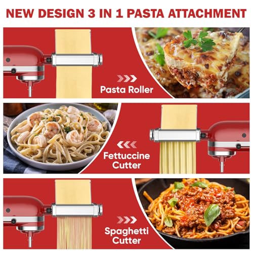 3-in-1 Pasta Attachment for KitchenAid Stand Mixers, Roller & Cutter
