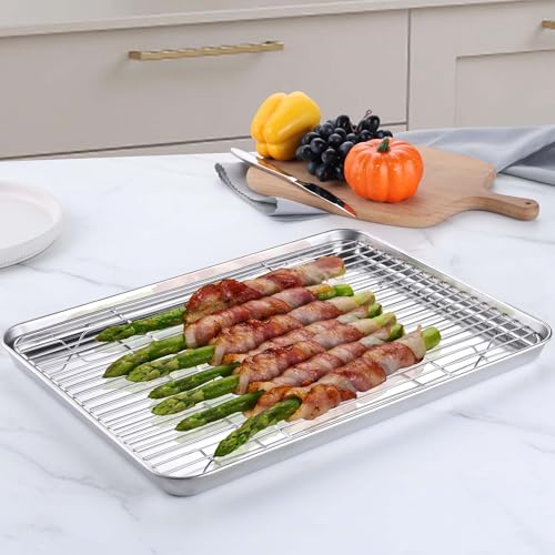 18x13 Inch Stainless Steel Baking Half Sheet with Wire Cooling Rack (2 Count)