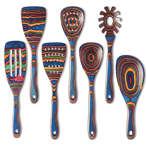 Pakka wood 7 Piece Blue Wooden Cooking Utensils (7 Count)