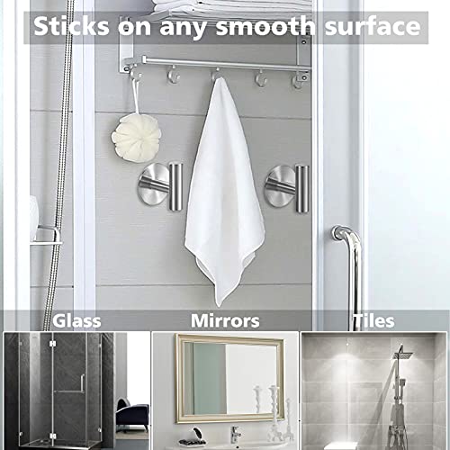 Adhesive Hooks Heavy Duty Wall Hooks Stainless Steel Waterproof Shower Hooks (4 Count)