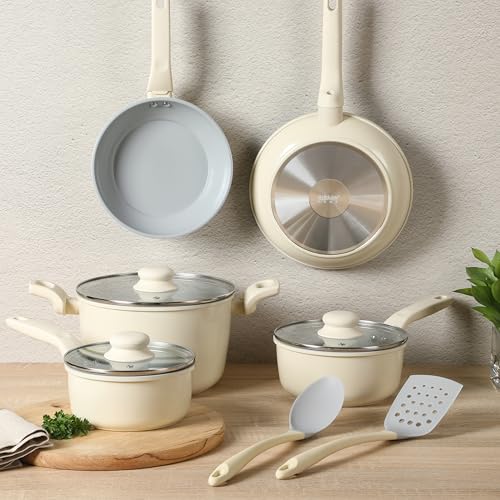 Barnsdall 10 Piece Premium PFA Free Ceramic Nonstick Pots and Pans Aluminum Induction Cookware Set W (10 Count)