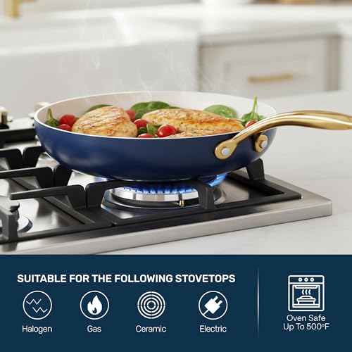 20pcs Pots and Pans Set Non Stick Ceramic Cookware Set with Deep Frying Pan Set & 6pc Knife Set