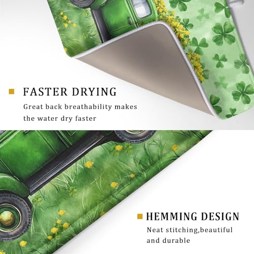 Holiday Dish Drying Mat for Kitchen Counter（Green Lucky Truck）