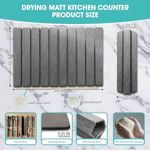 Dish Drying Mat Stone Bath Mat Diatomaceous Earth Stone Drying Mat For Kitchen Counter Sink Bath Mat Quick Dry Non Slip Foldable Dish Drying Rack Mat Large