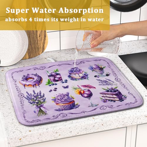 Purple Dish Drying Mats for Kitchen Counter Washable Drying Pad Absorbent Coffee Mat