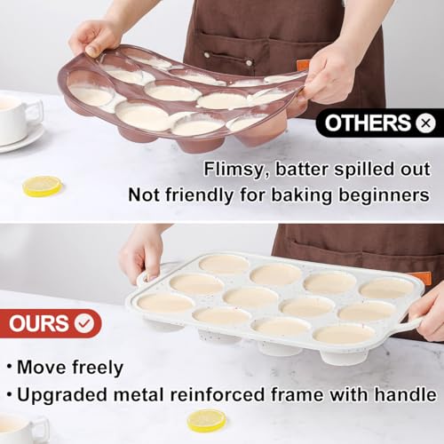 12 Cups & 24 Cups Silicone Muffin Pan with Metal Frame (2 Count)