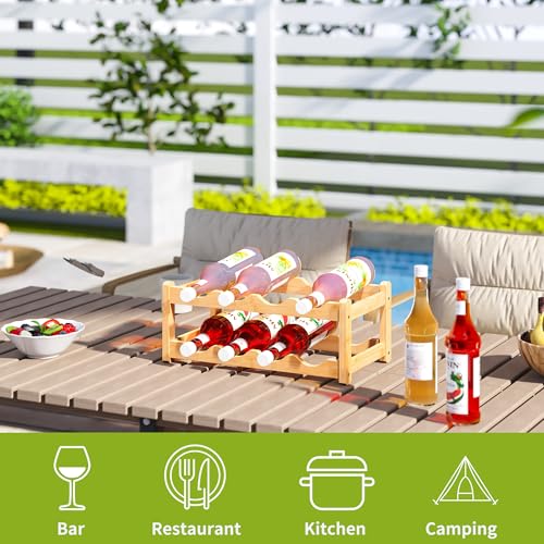 Bamboo Wine Rack Wine Storage Cabinet Shelf 8 Bottle Wine Racks Countertop Sturdy for Kitchen Dining Room Pantry