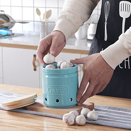 Garlic Keeper with Wooden Lid