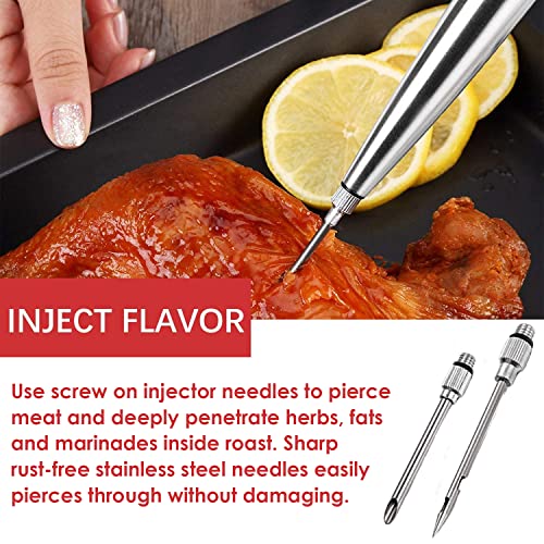 Stainless Steel Turkey Baster Commercial Grade Quality Silicone Bulb Including 2 Marinade Injector Needles And Basting Brush (4 Count)