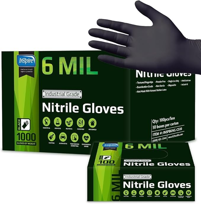 Black Nitrile Gloves HEAVY DUTY 6 Mil Nitrile Chemical Resistant Medical Cooking Cleaning Disposable Black Gloves Case