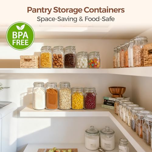 Square Glass Canisters 51 oz 3 Pack for Flour Sugar Coffee Pantry (3 Count)