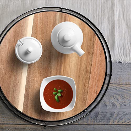 2 Pack ] 9" & 10" Acacia Wood Lazy Susan Organizers with Steel Sides